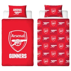 Arsenal sengetøj - 150x210 cm - Rødt vendbart sengesæt med logo - 100% bomulds sengelinned - Fodbold sengetøj