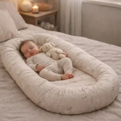 Babynest - 86x46x14,5 cm - Sandfarvet med kaniner