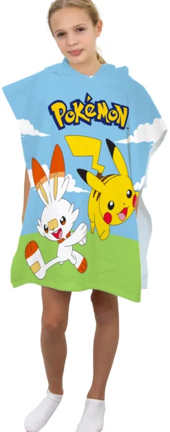 Badeponcho - Pokémon børneponcho - 50x115 cm - Let og hurtig tørrende poncho til børn