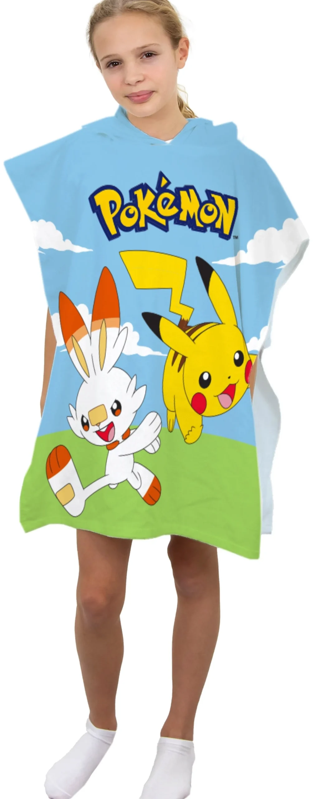 Badeponcho - Pokémon børneponcho - 50x115 cm - Let og hurtig tørrende poncho til børn