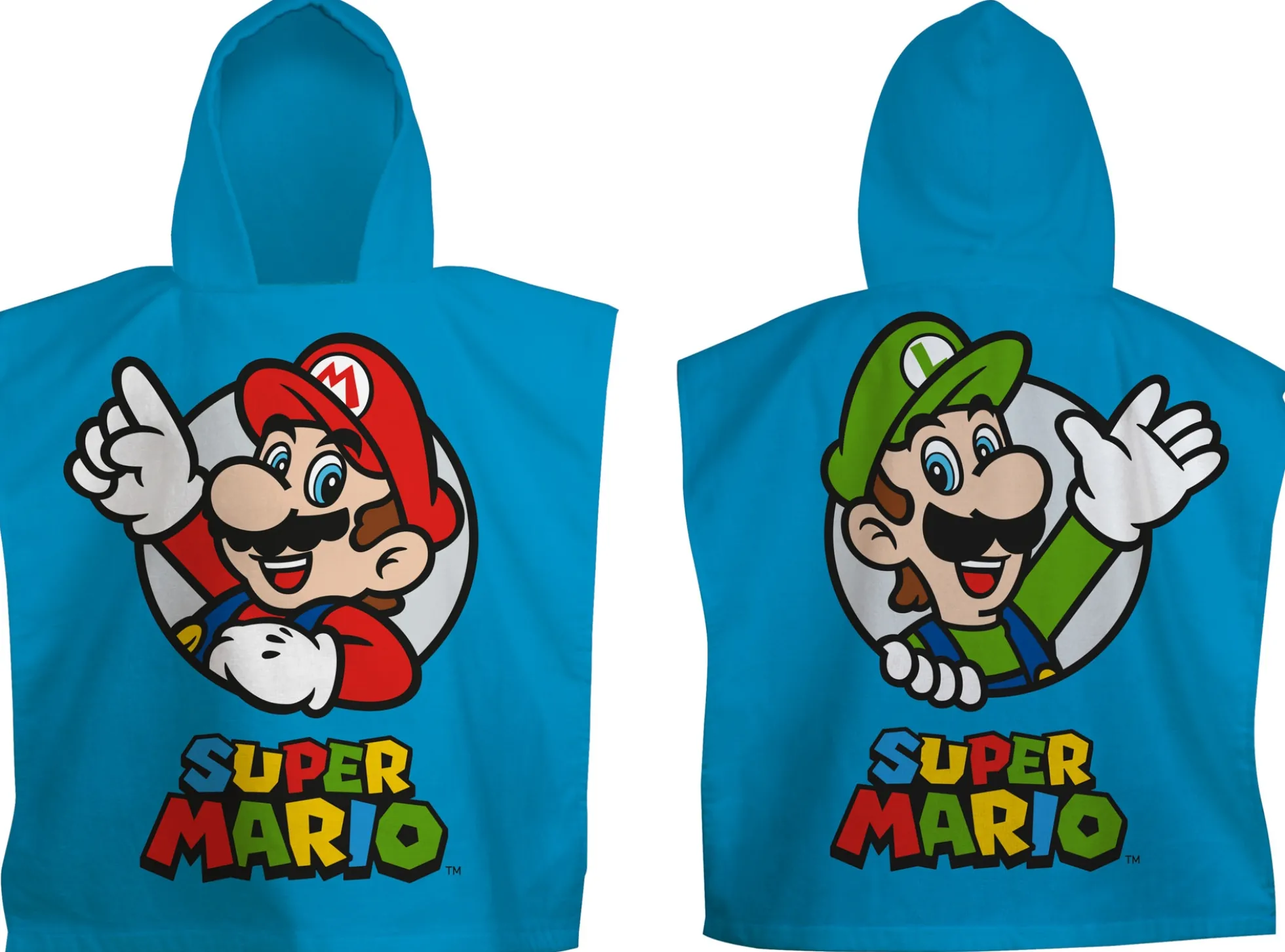 Badeponcho - Super Mario børneponcho - 50x115 cm - Let og hurtig tørrende poncho til børn