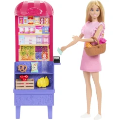 Barbie Malibu med markedsbod, mad og indkøbstilbehør - 11 dele