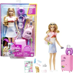 Barbie Malibu rejsesæt med hvalp, kuffert og tilbehør - 14 dele - 30 cm