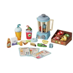 Bluey smoothiesæt i træ med blender og opskriftskort - 30 dele - Legekøkken tilbehør