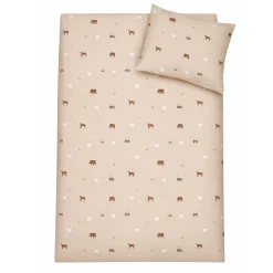 Bondegårdsmotiv sengetøj - 100% bomuld - Junior sengetøj 100x140 cm - Beige med bondegårdsmotiver