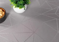 Borddug - 140x220 cm - Damask dug - Grå tekstildug - Jacquardvævet dug med geometrisk mønster - Eksklusiv festdug