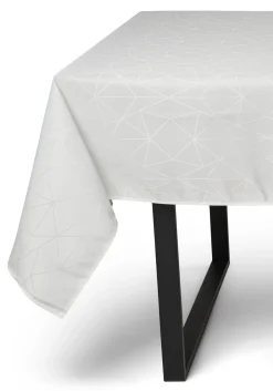 Borddug - 140x220 cm - Damask dug - Hvid tekstildug - Jacquardvævet dug med geometrisk mønster - Eksklusiv festdug