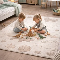 Børnegulvtæppe - 140x200 - Beige med dinosaur - Eclipse - Nordstrand Home