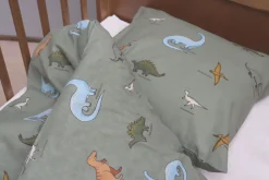 Dinosaurer sengetøj - 100% bomuld - Babysengetøj 70x100 cm - Grønt med dinosaurer