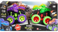 Dinosaur monstertrucks 16x19x13 cm - Sæt med to - Lilla og grøn