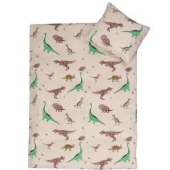 Dinosaur sengetøj - 100% bomuld - Baby sengetøj 70x100 cm - Beige