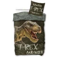Dinosaur sengetøj - 100% bomuld - Børnesengetøj 140x200 cm - T-Rex - Grøn