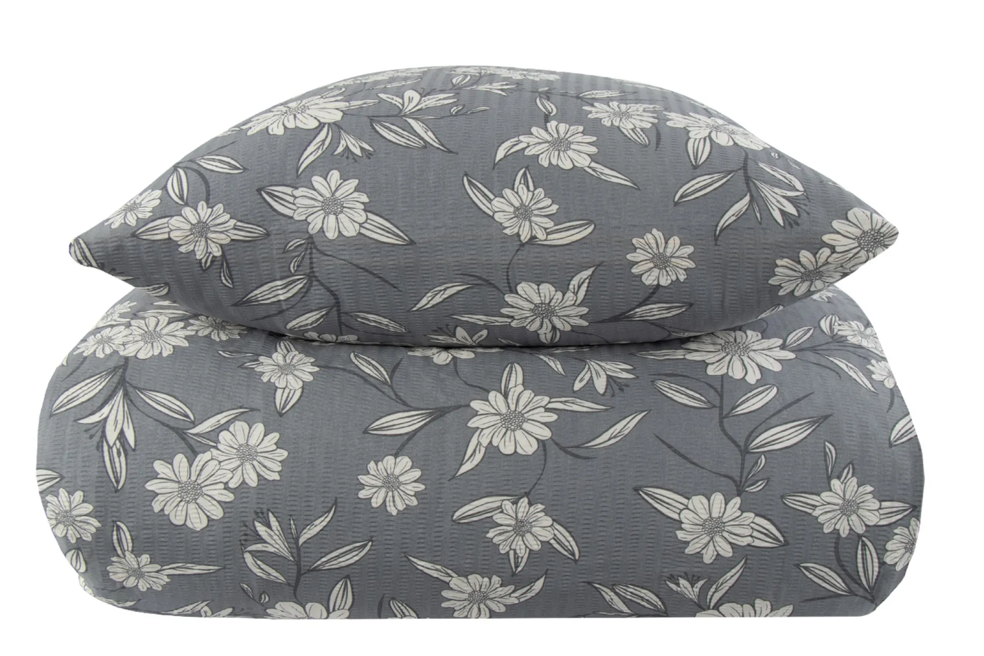 Dobbelt sengetøj 200x220 cm - Bæk og Bølge - 100% Bomulds krep - Gråt blomster print
