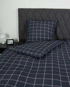 Dobbelt sengetøj 240x220 cm - Bæk og Bølge - 100% Bomulds krep - Blå tern