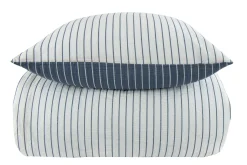 Dobbelt sengetøj 240x220 cm - Bæk og Bølge - 100% Bomulds krep - Vendbart med blå striber