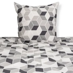 Dobbelt sengetøj 200x220 cm - 100% bomuld - Gråt med grafisk design