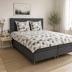 Dobbelt sengetøj 200x220 cm - 100% bomuld - Gråt med grafisk design