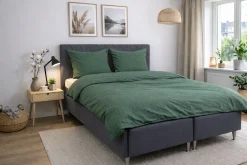 Dobbelt sengetøj 200x220 cm - 100% bomuld - Grønt med mørkegrønne tern