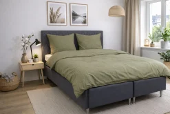 Dobbelt sengetøj 200x220 cm - 100% bomuld - Grønt med mørkegrønne tern