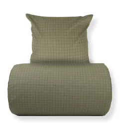 Dobbelt sengetøj 200x220 cm - 100% bomuld - Grønt med mørkegrønne tern