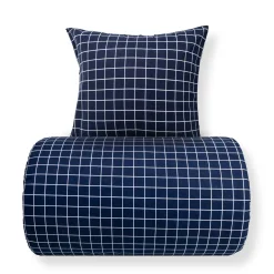 Dobbelt sengetøj 200x220 cm - Bomulds flonel - Blå med hvide tern