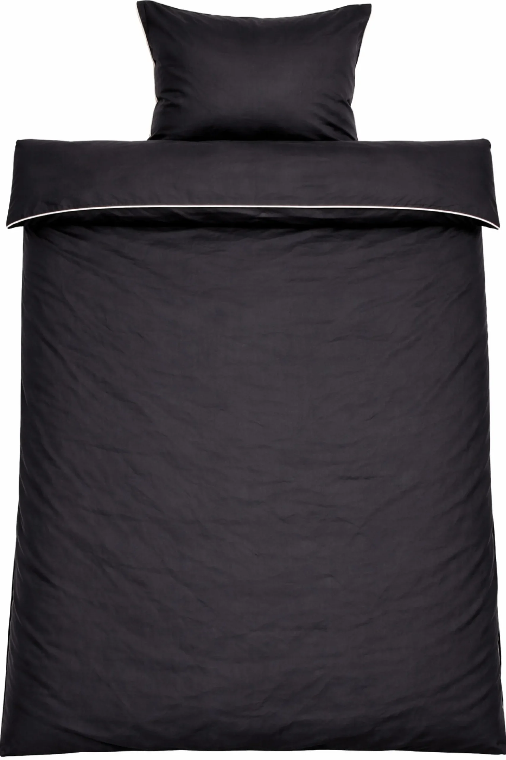 Dobbelt sengetøj 200x220 cm - 100% bomuldssatin - Sort med hvid pipingkant