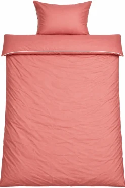 Dobbelt sengetøj 200x220 cm - 100% bomuldssatin - Rosa med lys rosa pipingkant