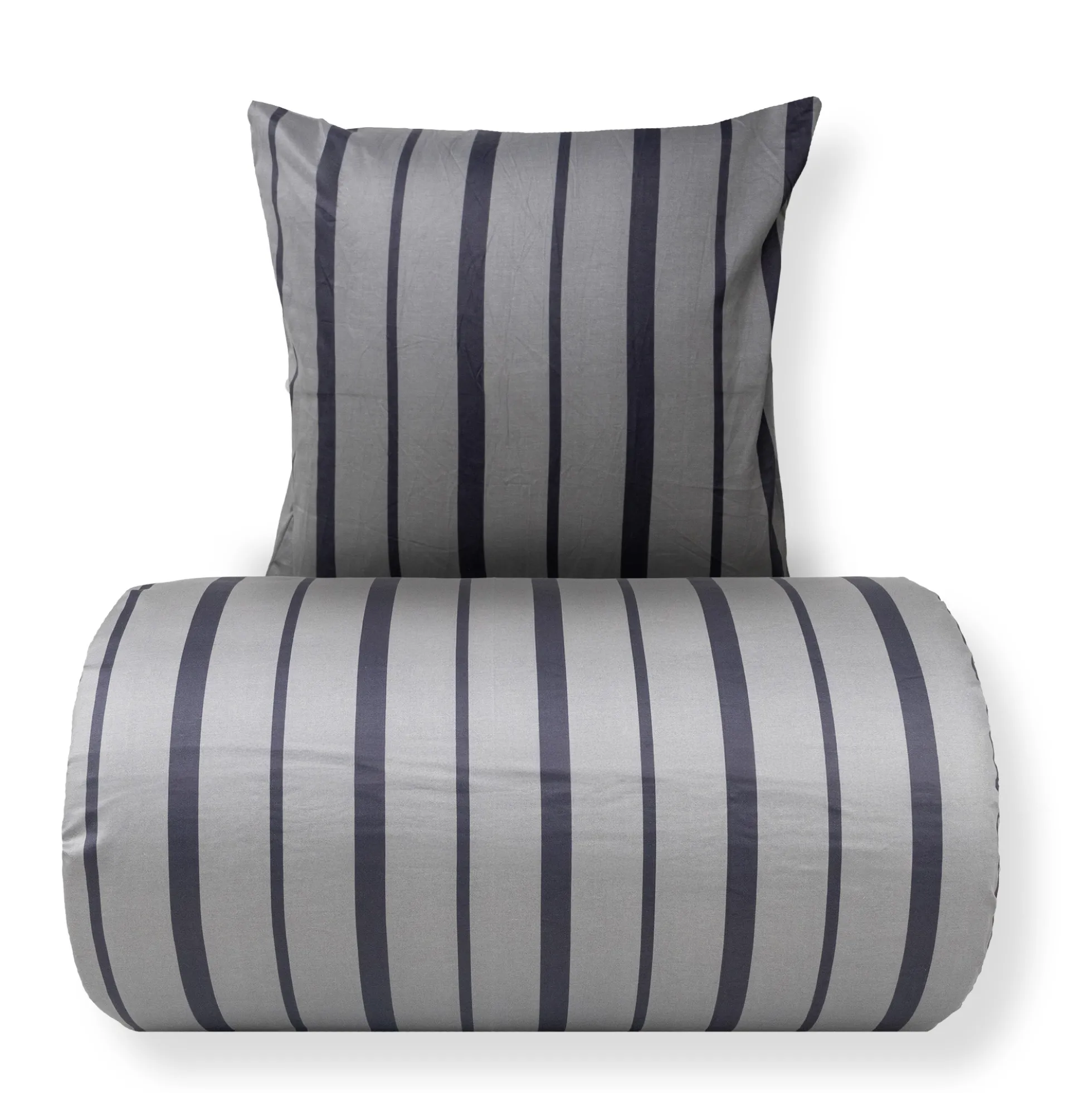 Dobbelt sengetøj 200x220 cm - 100% bomuldssatin - Lana - Grå og sorte striber
