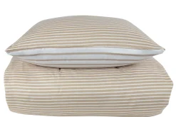 Dobbelt sengetøj 240x220 cm - 100% bomuldssatin - Vendbart sandfarvet striber
