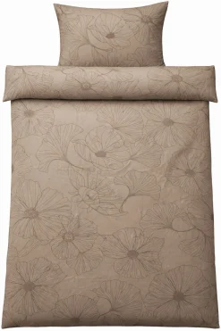Dobbelt sengetøj 240x220 cm - Bomuldssatin - Big Flower sand - Vendbart blomster print