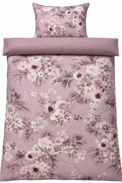 Dobbelt sengetøj 240x220 cm - Bomuldssatin - Vendbart lavendel blomster print og prikker