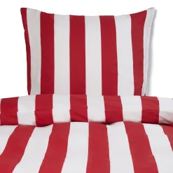 Dobbelt sengetøj 240x220 cm - 100% bomuldssatin - Nordic Stripe - Brede røde striber