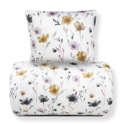 Dobbelt sengetøj 200x220 cm - Bomuldssatin - Hvidt blomster print