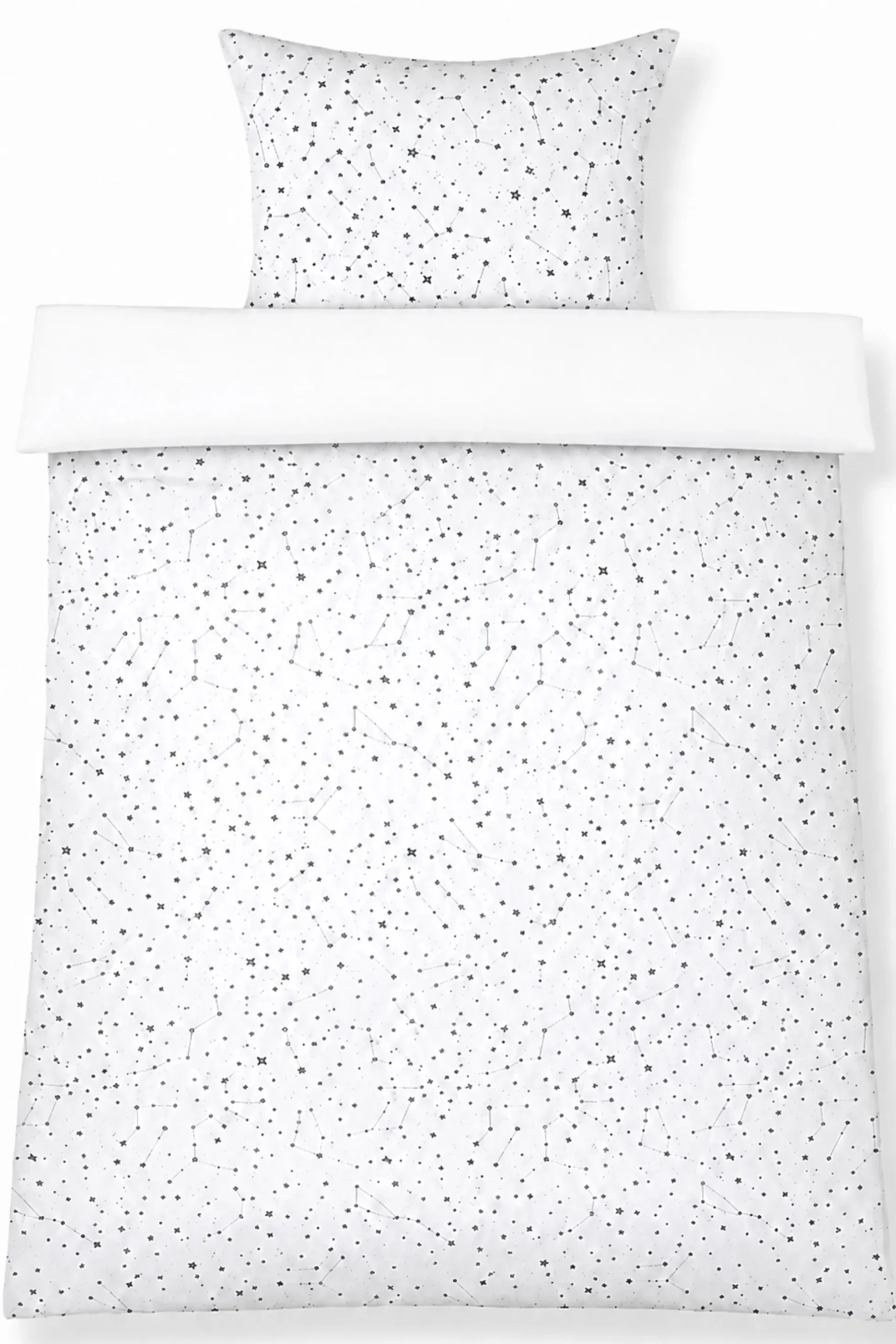 Dobbelt sengetøj 200x220 cm - 100% Bomuld - Zodiac white - Vendbart med stjerner