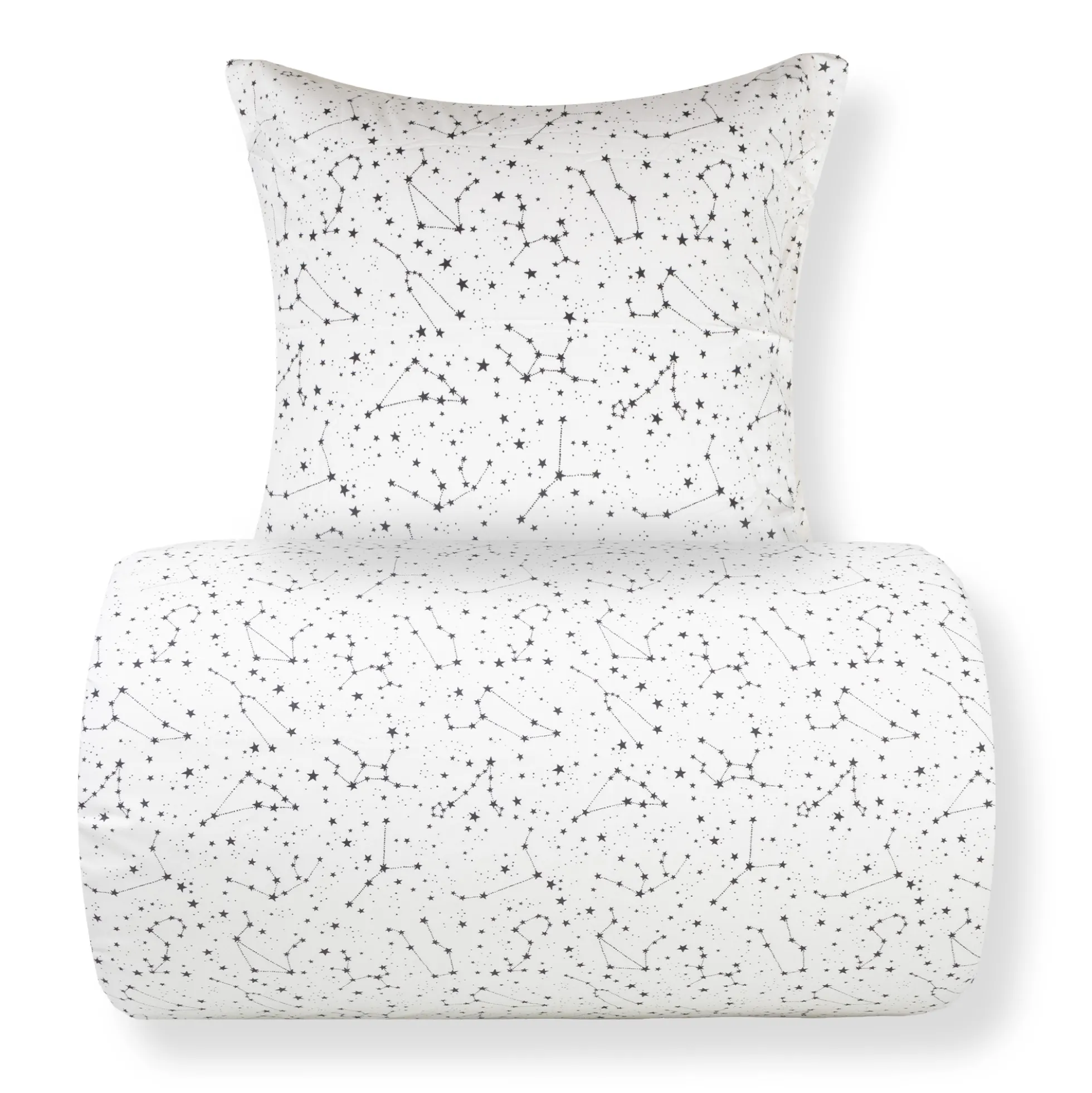 Dobbelt sengetøj 200x220 cm - 100% Bomuld - Zodiac white - Vendbart med stjerner