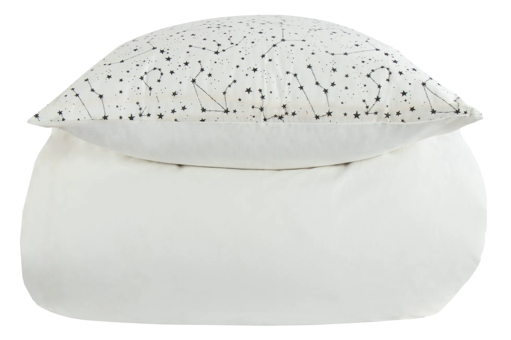 Dobbelt sengetøj 200x220 cm - 100% Bomuld - Zodiac white - Vendbart med stjerner