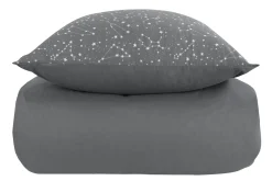 Dobbelt sengetøj 200x220 cm - 100% Bomuld - Zodiac grey - Vendbart med stjerner