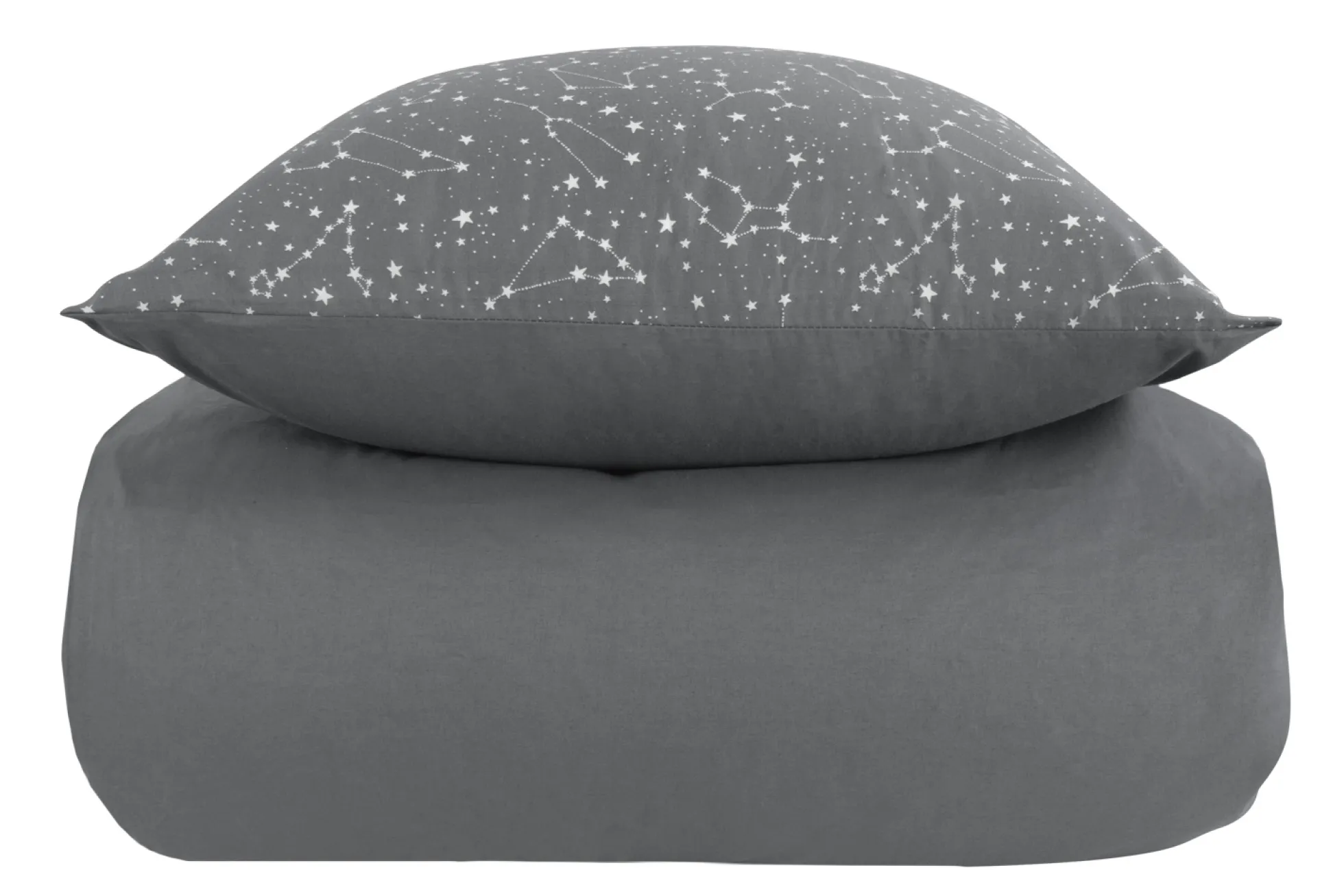 Dobbelt sengetøj 200x220 cm - 100% Bomuld - Zodiac grey - Vendbart med stjerner