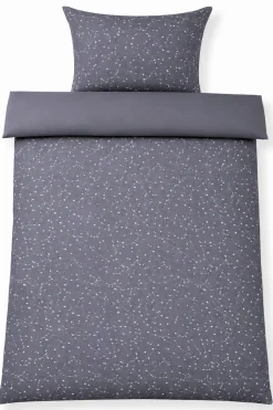 Dobbelt sengetøj 200x220 cm - 100% Bomuld - Zodiac grey - Vendbart med stjerner