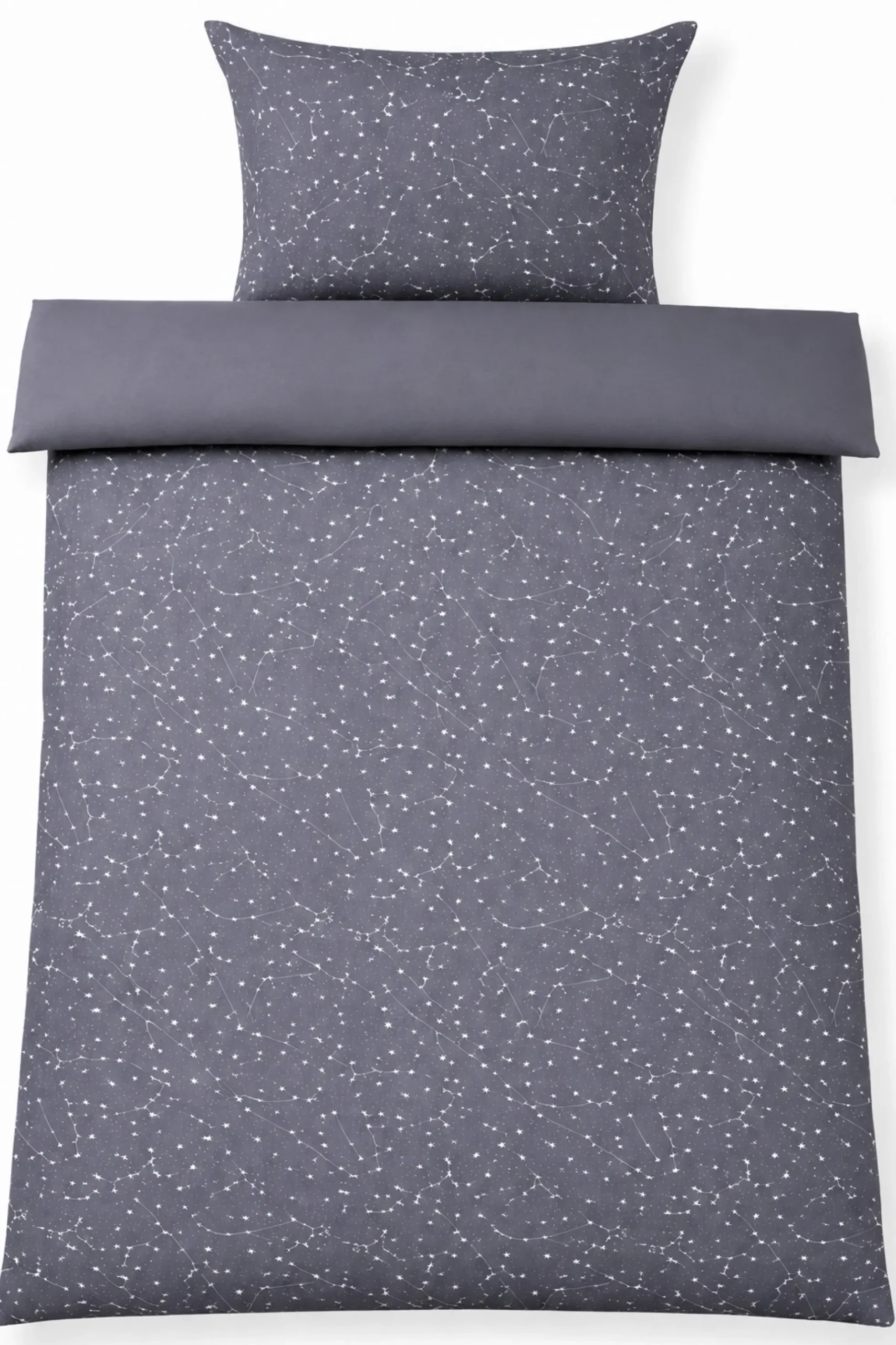 Dobbelt sengetøj 200x220 cm - 100% Bomuld - Zodiac grey - Vendbart med stjerner