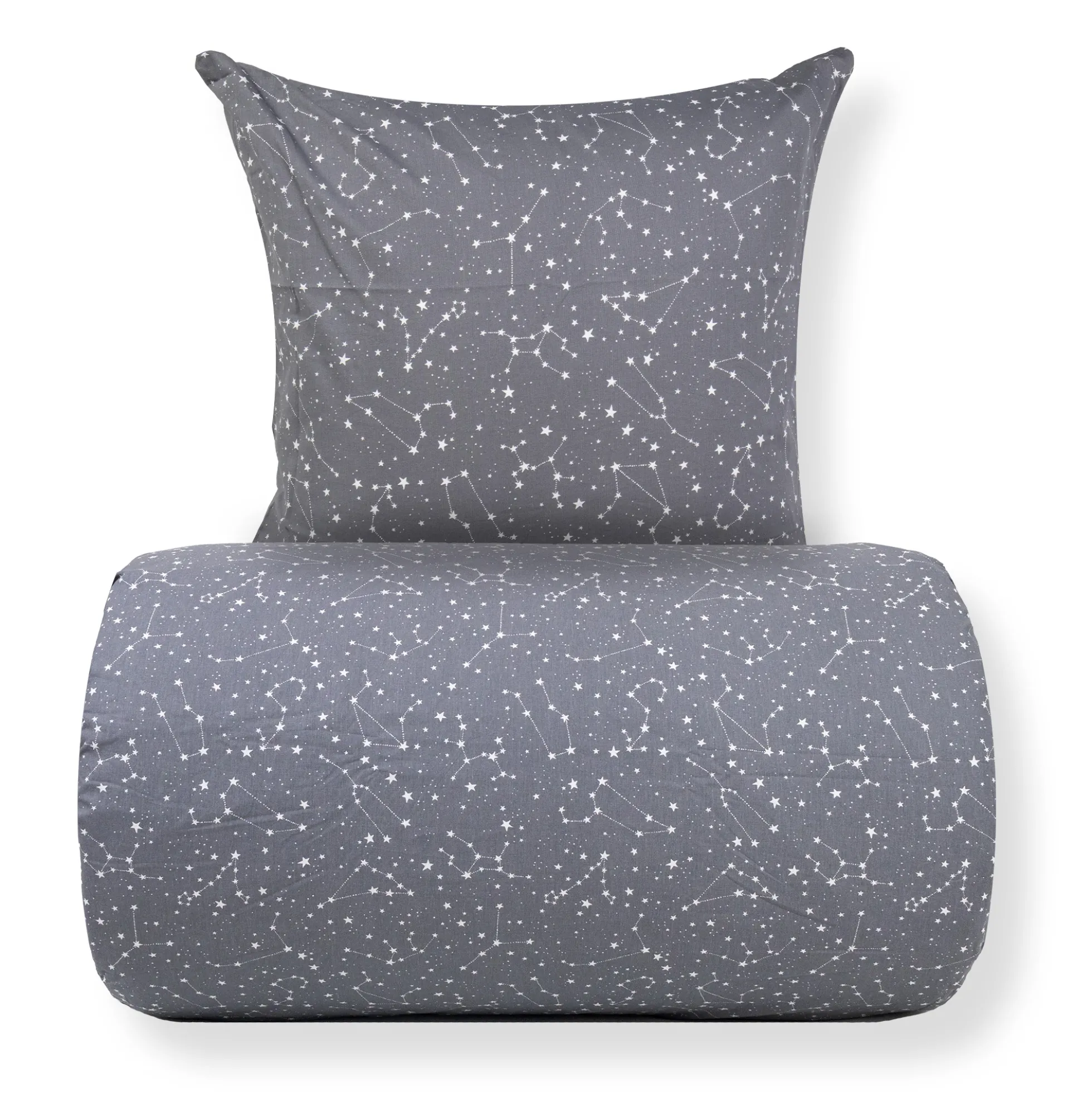 Dobbelt sengetøj 200x220 cm - 100% Bomuld - Zodiac grey - Vendbart med stjerner