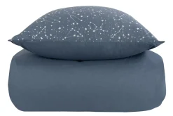 Dobbelt sengetøj 200x220 cm - 100% Bomuld - Zodiac blue - Vendbart med stjerner