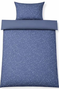 Dobbelt sengetøj 200x220 cm - 100% Bomuld - Zodiac blue - Vendbart med stjerner
