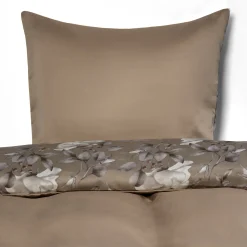 Dobbelt sengetøj 240x220 cm - Satin - Brunt vendbart blomster design