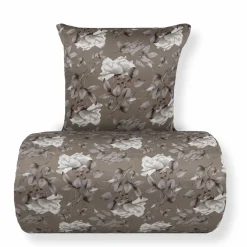 Dobbelt sengetøj 240x220 cm - Satin - Brunt vendbart blomster design