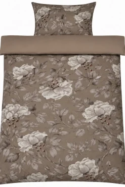 Dobbelt sengetøj 240x220 cm - Satin - Brunt vendbart blomster design