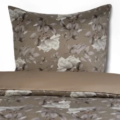 Dobbelt sengetøj 240x220 cm - Satin - Brunt vendbart blomster design