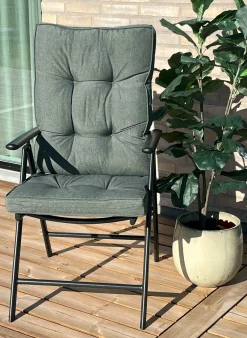 Eksklusiv havehynde til positionsstol - Ekstra blød 7 cm tyk luksus havehynde til høj stoleryg - Moderne button design grøn stolehynde - UV beskyttet Nordstrand Home hynde