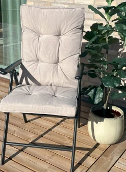Eksklusiv havehynde til positionsstol - Ekstra blød 7 cm tyk luksus havehynde til høj stoleryg - Moderne button design beige stolehynde - UV beskyttet Nordstrand Home hynde