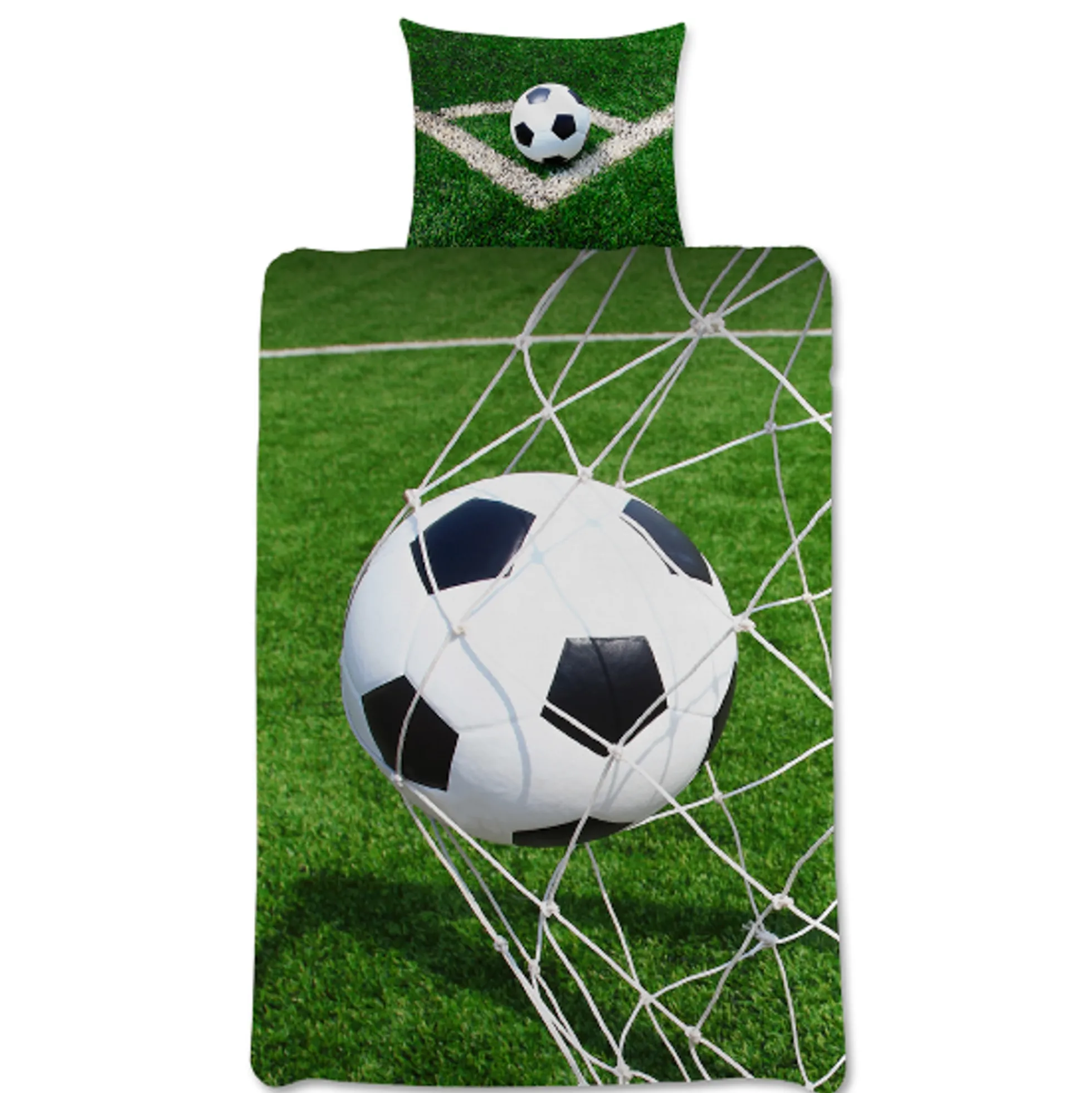 Fodbold sengetøj - 100% bomuld - Børnesengetøj 140x200 cm - Fodbold i mål